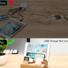 Bamboo Charging Station Dock 5 Port USB Charger